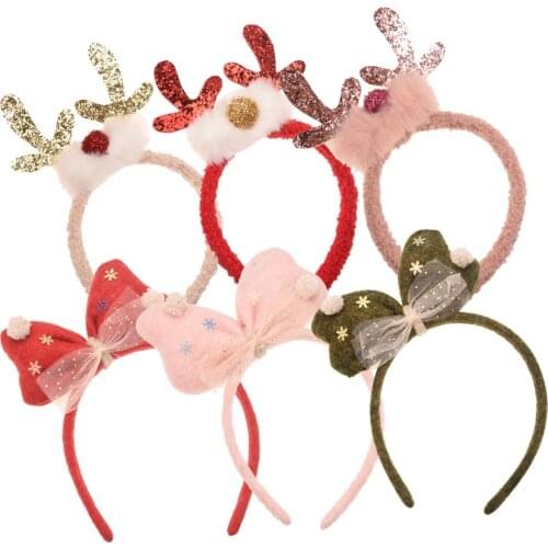 1PCS Christmas Hair Bows Hairband Boutique Hair bands Christmas Hair Accessories Cute Antlers Bows Band Headwrap
