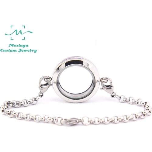 10pcs 18-19cm 316L plain magnetic stainless steel floating charm living glass locket bracelet