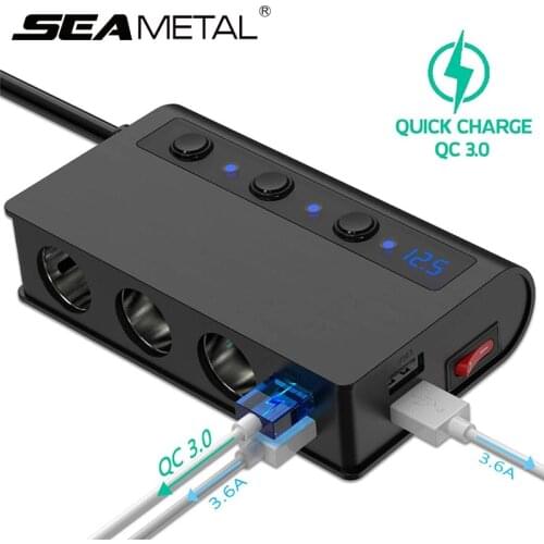 180W Car Power Adapter 12V/24V QC 3.0 3-Socket Splitter 4 USB Ports Cigarette Lighter Adapter For GPS/DashCam/Phone/iPad/Sat Nav