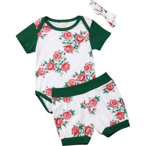 2pcs/Set Newborn Baby Girls Romper Tops Jumpsuit Pants Floral Outfit Clothes Floral Tops T-Shirt Short Pants Outfits Clothes