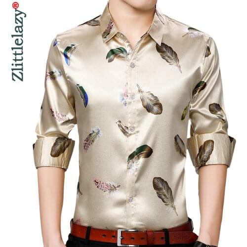 2020 brand new long sleeve men social shirt streetwear casual feather shirts dress mens slim regular fit clothes fashions 90325