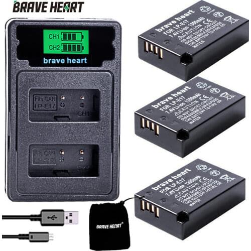 3pcs LP-E17 LPE17 LP E17 Camera Battery +LCD USB Charger for Canon EOS M3 M5 M6 750D 760D T6i T6s 800D 8000D Kiss X8i