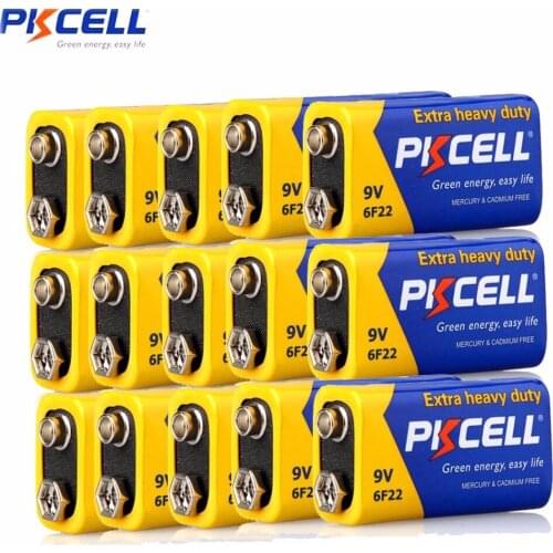 15 x PKCELL 9V thermometer Battery 6F22 MN1604 6LR61 240MIN Carbon-Zinc Super Heavy-Duty batteries Single Time Use Duration