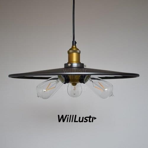 American country 20TH C. FACTORY FILAMENT REFLECTOR TRIPLE PENDANT lamp gun-black loft light mirror lined suspension lighting