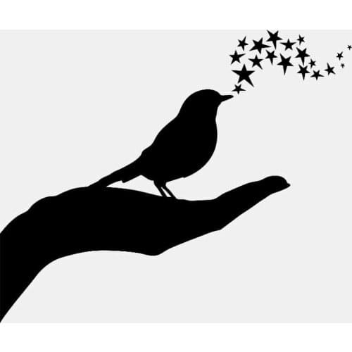 Car Stickers Personality Interesting PVC Palm Singing Birds and Stars Car Decoration Decal Waterproof Black/white, 17cm*14cm