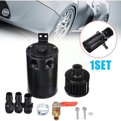 Car Aluminum Reservoir Oil Catch Can Tank 2-Port Baffled Cylinder Drain Reservoir with Filter Breather Valve OCC039-G OCC04 S2P0