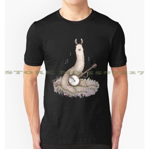 Banjo Llama Graphic Custom Funny Hot Sale Tshirt Banjo Llama Guitar Musical Music Folk Whimsy Whimsical Funny Weird Alpaca