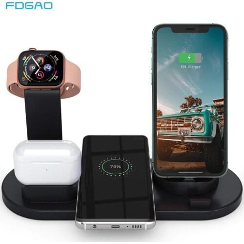 4 in 1 Wireless Charger for iPhone 12 11 Samsung S21 S20 Qi Type C Micro USB Fast Charging Dock Station for Apple iWatch Airpods