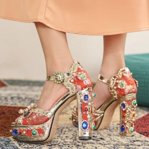 Fashion Women Summer Shoes High Heel Women Sexy Sandals Round Toe Party Shoes For Girls Ladies Platform Sandalias Red/Blue 34-43