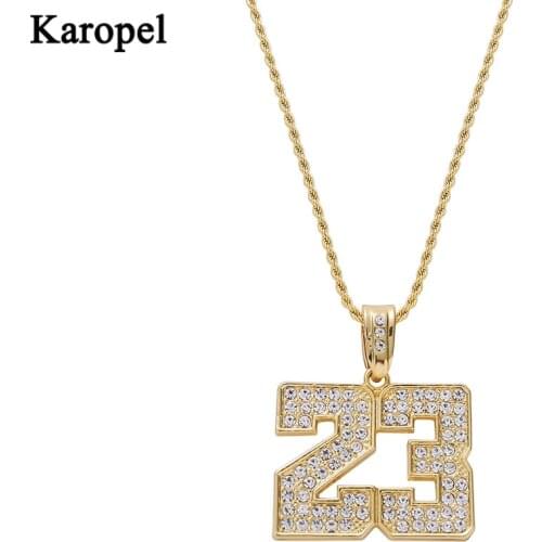 Hip Hop Basketball 23 Pendant Necklace Mens Pendant Cubic Zirconia High Quality Crystal with 24" Rope Chain Jewelry