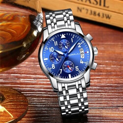 CRRJU Relogio Masculino Chronograph Mens Watches Top Brand Luxury Fashion Business Quartz Watch Man Sport Waterproof Wristwatch