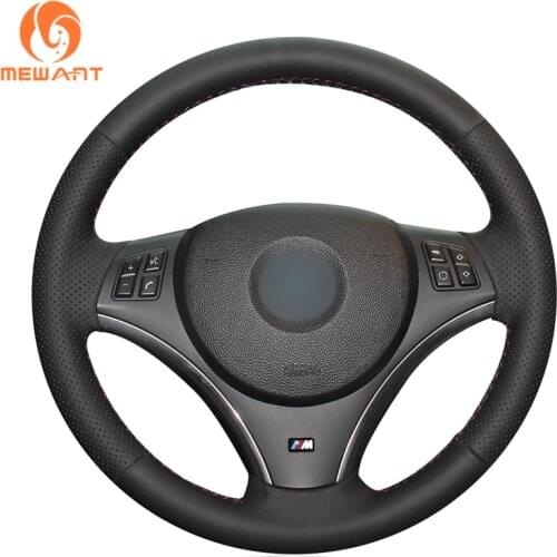 MEWANT Black Artificial Leather Car Steering Wheel Cover for BMW E90 E91 E92 E93 X1 E84 E87 E81 E82 E88