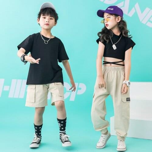 Kid Hip Hop Costumes Casual Pants Crop Top Plain T Shirt for Girls Boys Jazz Dance Costume Ballroom Dancing Clothes Dancewear