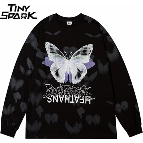 Men T Shirt Hip Hop Streetwear T-Shirt Butterfly Print Tshirt 2021 Autumn Long Sleeve Shirt Harajuku Cotton Casual Tops Tees