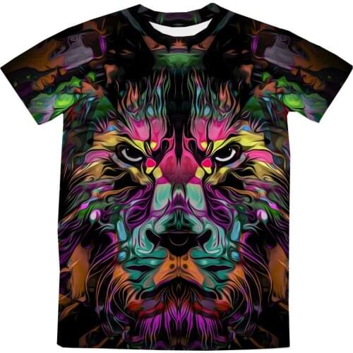 REAL American US SIZE Abstract Lion Custom Made Sublimation Print Mens Clothing Top T-Shirt