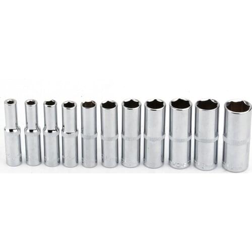 Noreturn 1Pcs Small fly 1/4 inch Socket Wrench Tool Hexagon Socket CRV Steel Deepening Socket Head Size 4-14mm