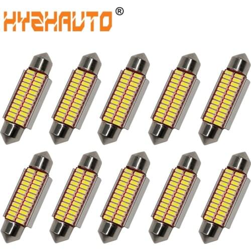 HYZHAUTO 10Pcs Festoon 31mm 36mm 39mm 41mm LED Bulbs C5W C10W Car LED Reading Light White Canbus 4014 SMD Auto Door Trunk Lamp