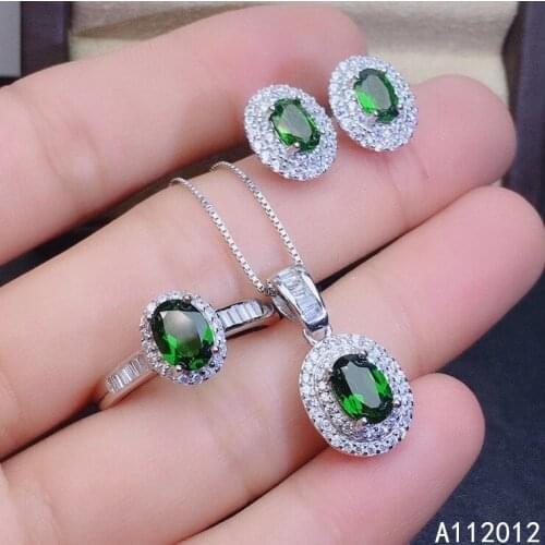 KJJEAXCMY fine jewelry natural diopside 925 sterling silver classic girl new pendant necklace earrings ring set support test