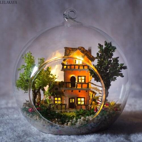 Norway Tree House DIY Creative G016 Glass Ball Doll House Forest Building Kits Wooden Handmade Villa Assemble Miniatura Toy Doll