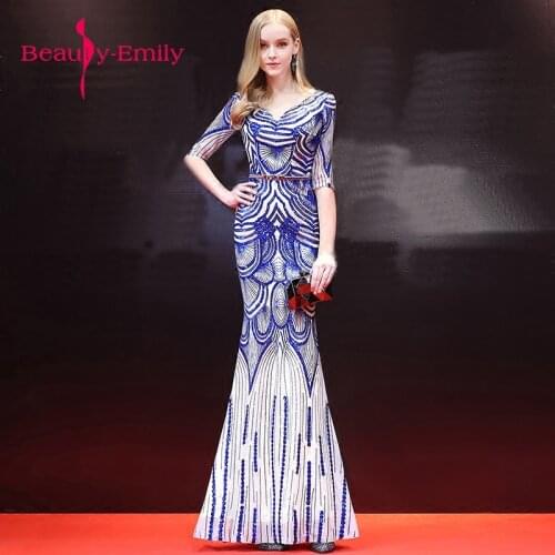 Beauty Emily beading Royal Blue Formal Dresses Vestido De Festa Mermaid Evening dress Long Evening gown 2018 sexy mermaid dress