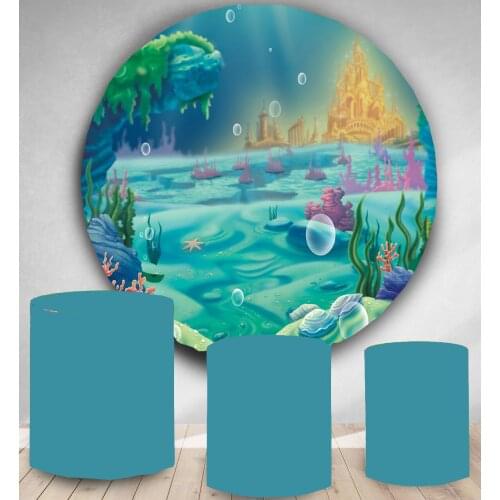 Round Panel circle background little Mermaid girls birthday party decor baby shower candy dessert table banner vinyl