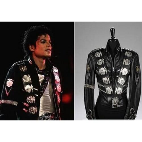 MJ Michael Jackson BAD JACKET WITH SILVER EAGLE BADGES Punk Jacket Performance Collection- (ALL SIZES