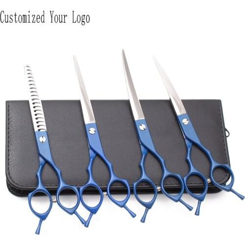 Suit 7.0" 4Pcs 440C Engrave Logo Straight Scissors Thinning Shears Dog Grooming Scissors Set Professional Pet Scissors DIY C3009