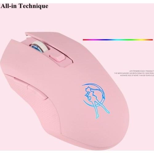 Rechargeable Pink Girl Silent LED Optical Game Mice 1600DPI 2.4G USB Wireless Mouse for PC Laptop Desktop Computer