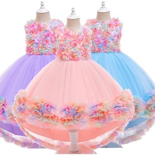 Girl dress applique net yarn sweet tail princess dress stage catwalk dress wedding party dress children evening dress ball gown