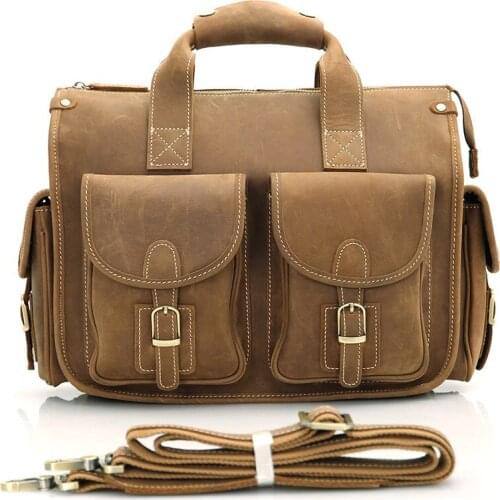 Briefcase Bags Men Cow Leather Vintage Travel Laptop Multifunction Travel Duffle Bags for Men Large Capacity Duffel Handbags