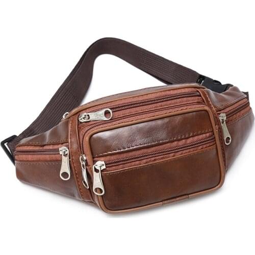 Mens Waist Pack Genuine Leather Bag Waist Belt Bag Male Leather Fanny Pack Fashion Luxury Small Shoulder Bags For Men