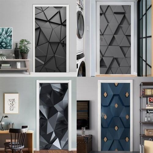 PVC Self Adhesive Bedroom 3D Geometric Door Sticker DIY Renovation Mural Waterproof Print Picture Home Decor Renovation Poster