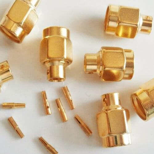 10X Pcs RF Connector RP-SMA RPSMA Male jack With 2 hole Solder for semi-rigid RG402 0.141" cable Brass GOLD Plated Straight