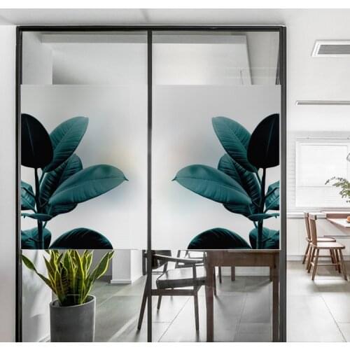 DIY Static Cling Privacy Glass Film Window Sticker Door Decals Green Plant Leaf Decorative Films for Kitchen Bathroom Balcony
