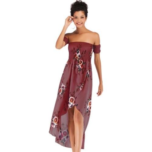 Sexy Slash Neck Print Woman Dress 2021 Summer Femmel Chest Wrapping Irregular Long Dress Slim Shaped Mature Streetwear Style