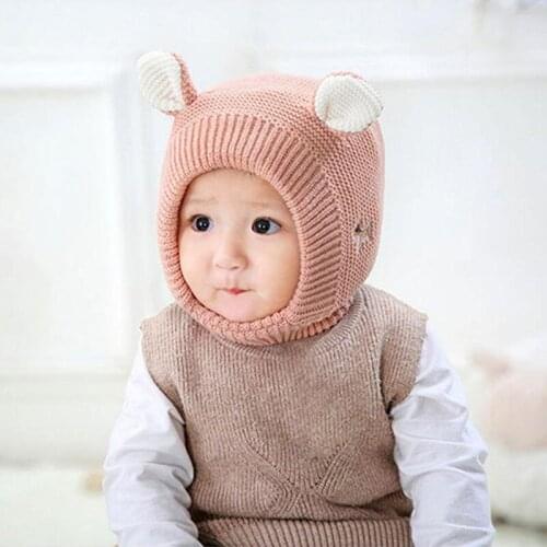 Baby Hats 1-3 Years Boys Girls Bonnet Winter Warm Thicken Hats Kids Infant Boy Cute Ears Knit Hats For Children Girl Beanie Muts