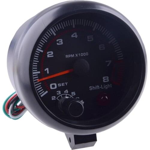 Universal Black Car Tachometer Tacho Gauge Meter LED Shift Light 0-8000 RPM 12V 3.75"