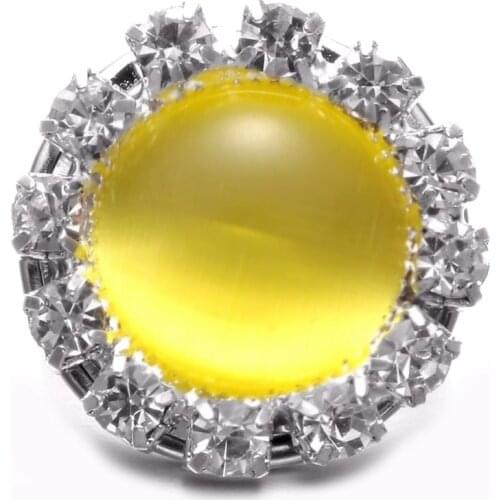 Yellow Rhinestone Style Round Shape Metal 18mm Snap Button Charms For Snap Bracelet Snaps Jewelry KZ0576i