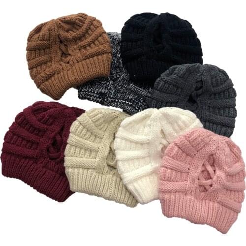 Women Winter Beanie Hat Thick Slouchy Snow Knit Skull Ski Cap Womens Beanie Ponytail Messy Bun Ribbed Hat Cap