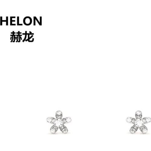 0.09ct SI Natural Diamonds Stud Earrings Solid 14k White Gold Women Earrings Flower Fine Jewelry