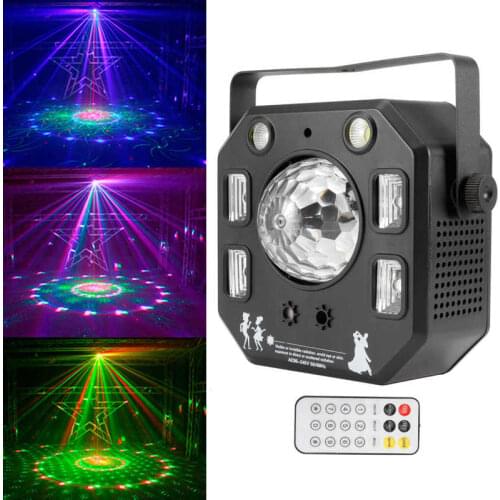 4 In 1 Sound Party Light LED Stage Projector Strobe Magic Crystal Ball UV Laser Effect Beam Spot Remote Dmx Control For DJ Disco