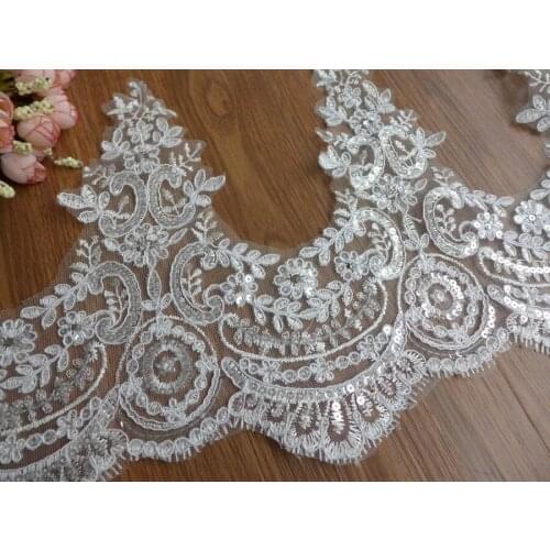6 Yards Luxury Corded And Sequined Ivory Alencon Mesh Lace Trim Embroidered Tutu Dance Costume Decoration 4 Colors