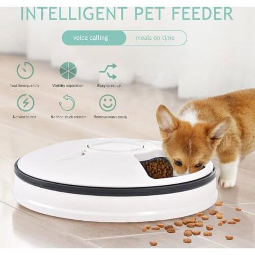6 Meals 6 Grids Round Timing Feeder Automatic Pet Feeder Cat Dog Electric Dry Food Dispenser 24 Hours Feed Pet Supplies