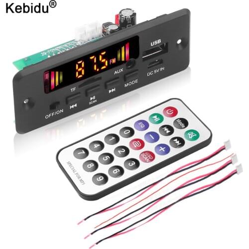 Kebidu DC 5V 12V Bluetooth 5.0 Car Radio MP3 Player Decoder Board Handsfree Support Recording FM TF SD Card AUX 2 x 3W Amplifier