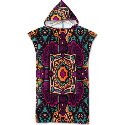 Geometric Microfiber Bath Beach Towel with Hooded Robe Poncho for Swimming Beach Surf Man Woman Bathrobe