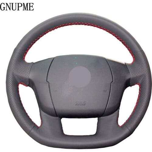 Hand-stitched Black PU Artificial Leather Car Steering Wheel Covers Case for Citroen C4L C4