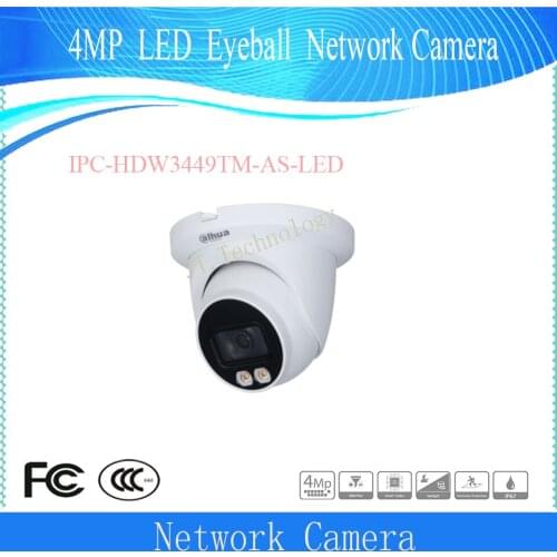 Dahua hot sale 4MP Full-color Warm LED Fixed-focal Eyeball WizSense Network Camera IPC-HDW3449TM-AS-LED