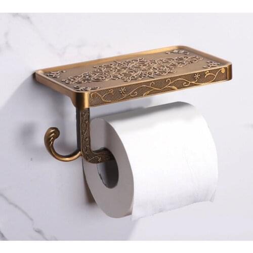 Bathroom Towel Rack Toilet Paper Holder Antique Carved Zinc Alloy Bathroom Paper Mobile Phone Holder With Shelf Tissue Boxes