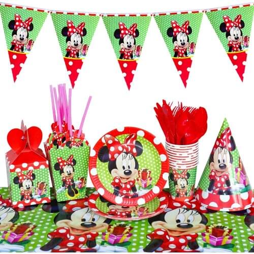 Disney Minnie Mouse Party Decorations Red Dot Style Childrens Birthday Dsposable Tableware Paper Cups Plates Napkins