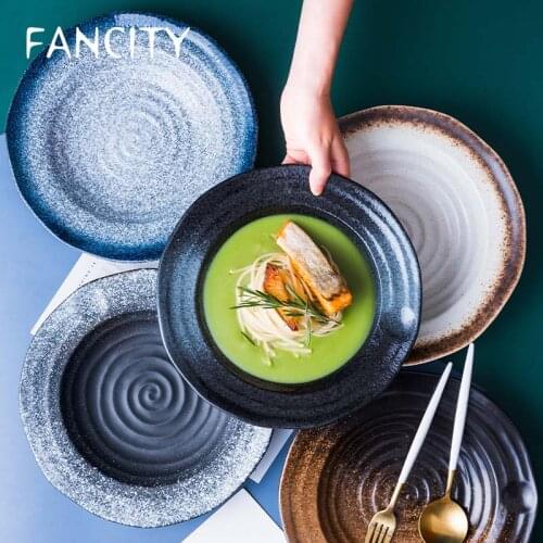 FANCITY Japanese Creative Pasta Plate Soup Plate Ceramic Straw Hat Plate Pasta Plate Western Dinner Plate Deep Plate Household